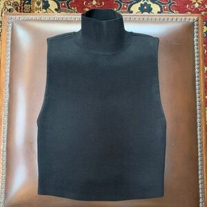 Alice + Olivia Black Viscose Sleeveless Ribbed Black Turtleneck Top Size Small
